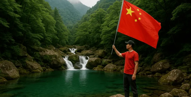 中国旗と宮崎の水源