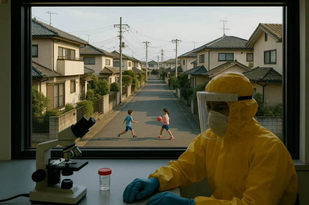 住宅地と研究所の窓