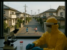 住宅地と研究所の窓